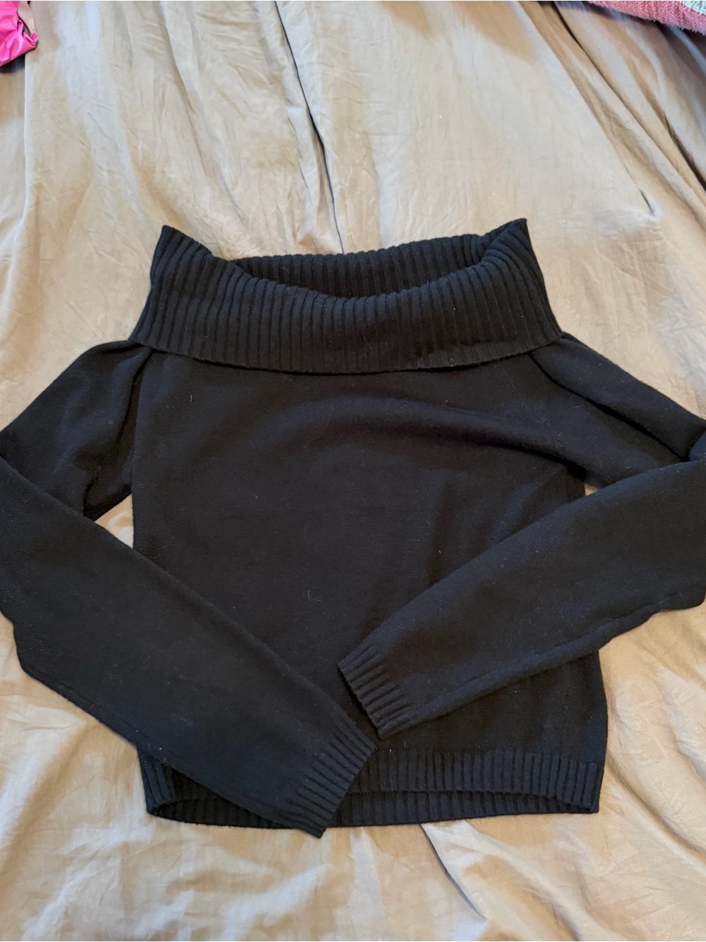 H&M Black Off-the-Shoulder Foldover Ribbed Sweater